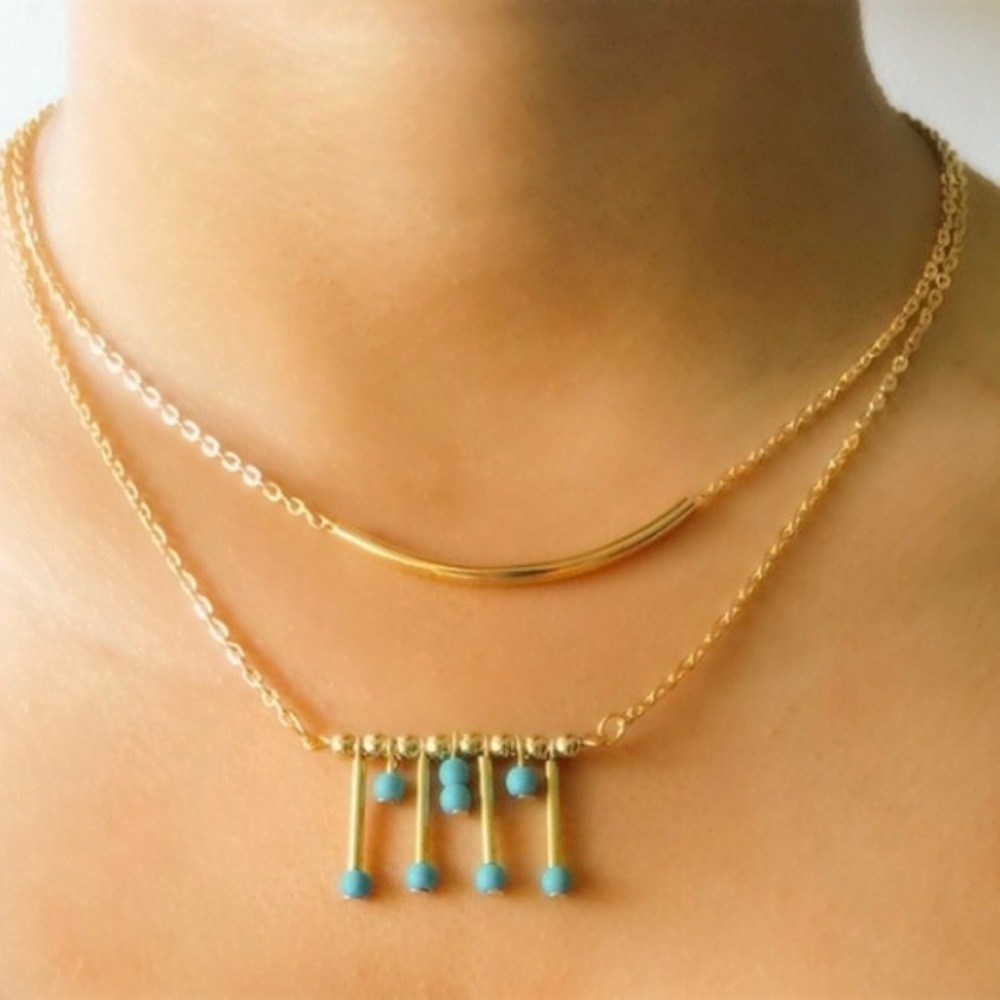 ✨Layered Bar Turquoise Pendant Necklace ✨ - Picture 1 of 2